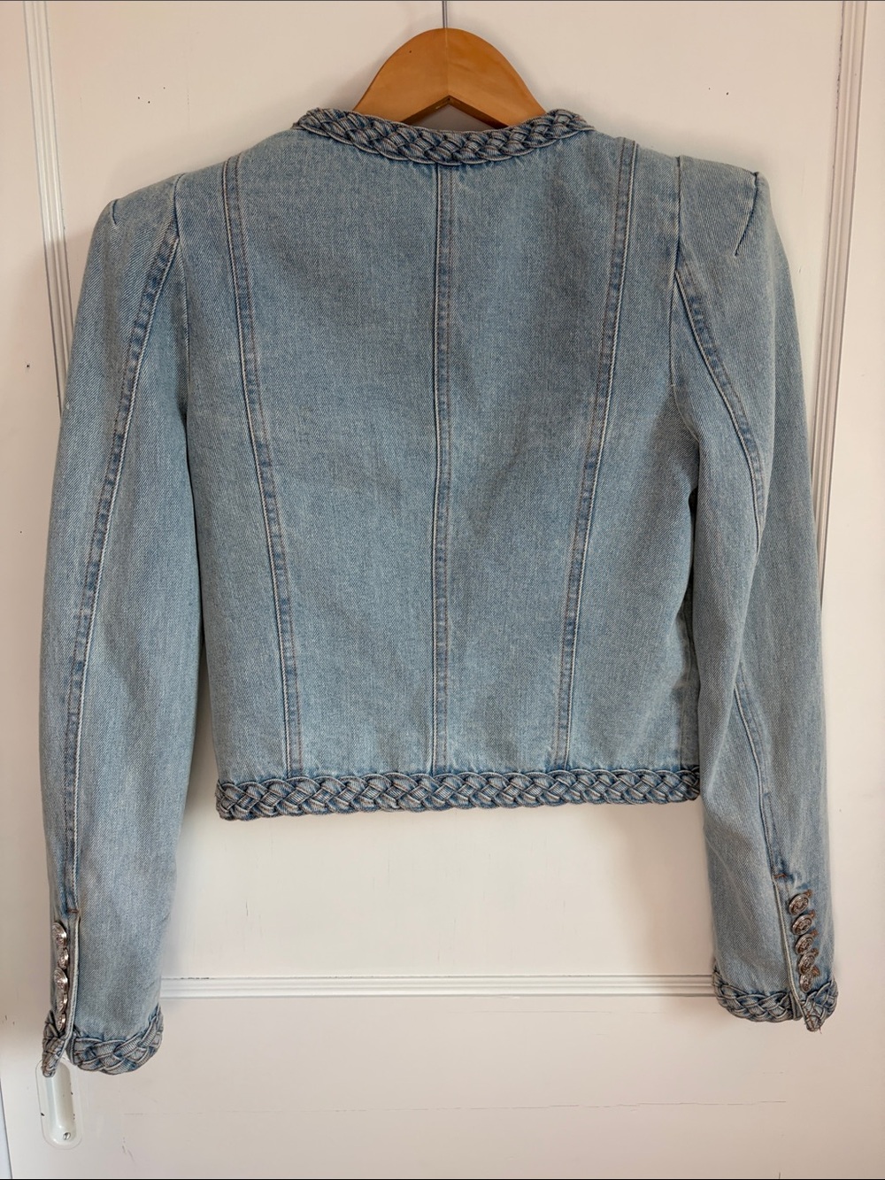 Veronica Beard Lt Blue Arrowe Cropped Denim Blazer Jacket with Braided Trim - 2 - Picture 3 of 12